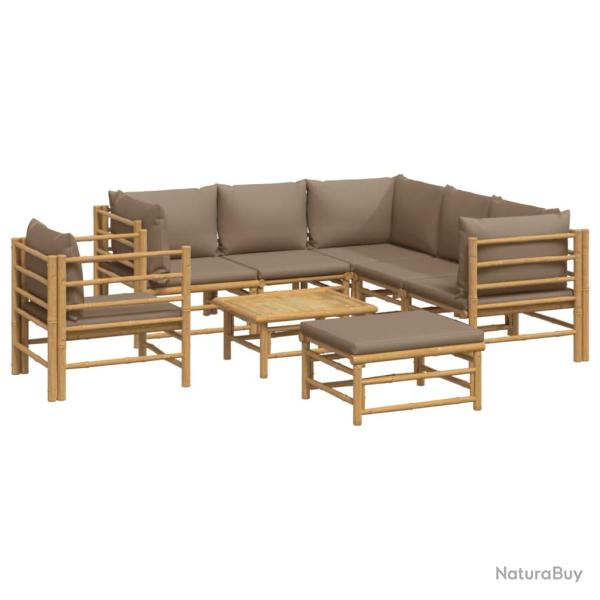 Salon de jardin meuble d'ext�rieur ensemble de mobilier 8 pi�ces avec coussins taupe bambou 02_0017