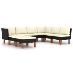 Salon de jardin meuble d'ext&eacute;rieur ensemble de mobilier 8 pi&egrave;ces avec coussins r&eacute;sine tress&eacute;e noir