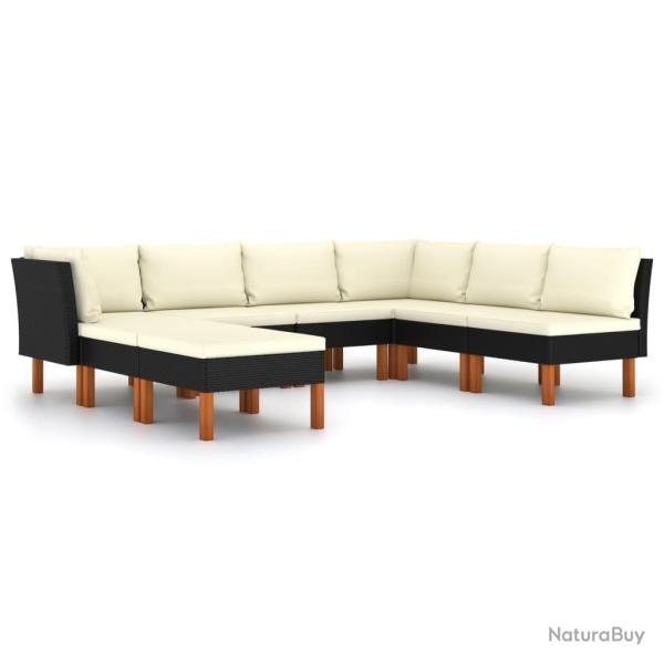 Salon de jardin meuble d'ext�rieur ensemble de mobilier 8 pi�ces avec coussins r�sine tress�e noir