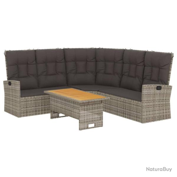 Salon de jardin meuble d'ext�rieur ensemble de mobilier 2 pi�ces avec coussins gris r�sine tress�e