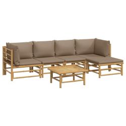 Salon de jardin meuble d'ext&eacute;rieur ensemble de mobilier 6 pi&egrave;ces avec coussins taupe bambou 02_0016