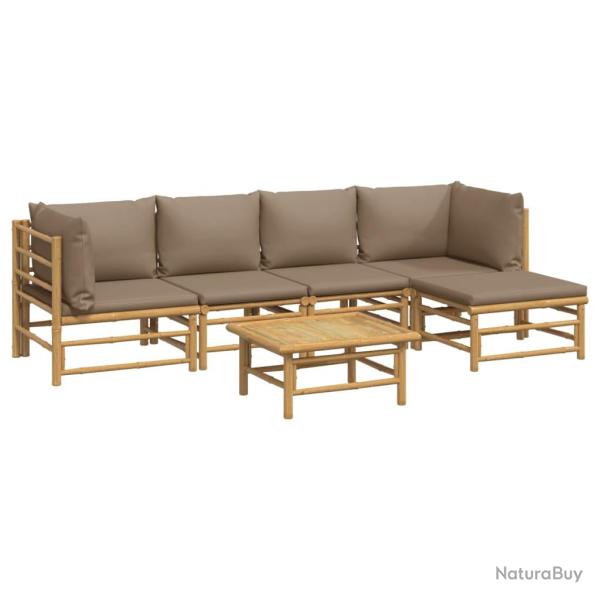 Salon de jardin meuble d'ext�rieur ensemble de mobilier 6 pi�ces avec coussins taupe bambou 02_0016