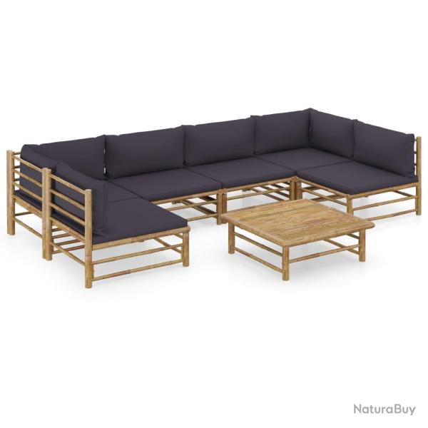 Salon de jardin meuble d'ext�rieur ensemble de mobilier 7 pi�ces avec coussins gris fonc� bambou 02