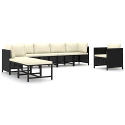 Salon de jardin meuble d'ext&eacute;rieur ensemble de mobilier 8 pi&egrave;ces avec coussins r&eacute;sine tress&eacute;e noir