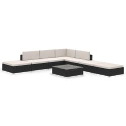 Salon de jardin meuble d'ext&eacute;rieur ensemble de mobilier 8 pi&egrave;ces avec coussins r&eacute;sine tress&eacute;e noir