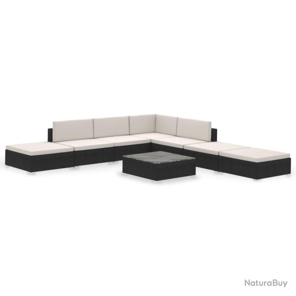 Salon de jardin meuble d'ext�rieur ensemble de mobilier 8 pi�ces avec coussins r�sine tress�e noir