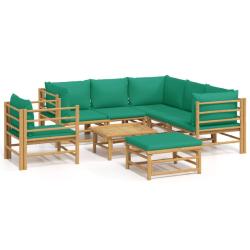 Salon de jardin meuble d'ext&eacute;rieur ensemble de mobilier 8 pi&egrave;ces avec coussins vert bambou 02_00177