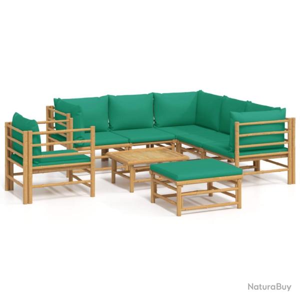 Salon de jardin meuble d'ext�rieur ensemble de mobilier 8 pi�ces avec coussins vert bambou 02_00177