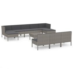 Salon de jardin meuble d'ext&eacute;rieur ensemble de mobilier 11 pi&egrave;ces avec coussins r&eacute;sine tress&eacute;e gris
