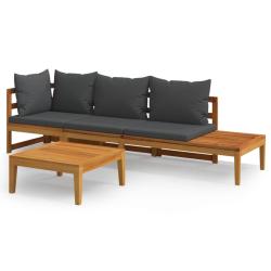 Salon de jardin meuble d'ext&eacute;rieur ensemble de mobilier 3 pi&egrave;ces avec coussins gris fonc&eacute; bois d'ac