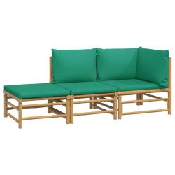 Salon de jardin meuble d'ext&eacute;rieur ensemble de mobilier 3 pi&egrave;ces avec coussins vert bambou 02_00160