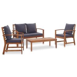 Salon de jardin meuble d'ext&eacute;rieur ensemble de mobilier 4 pi&egrave;ces avec coussins bois d'acacia solide