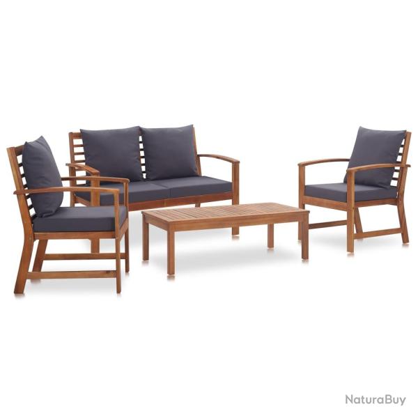 Salon de jardin meuble d'ext�rieur ensemble de mobilier 4 pi�ces avec coussins bois d'acacia solide