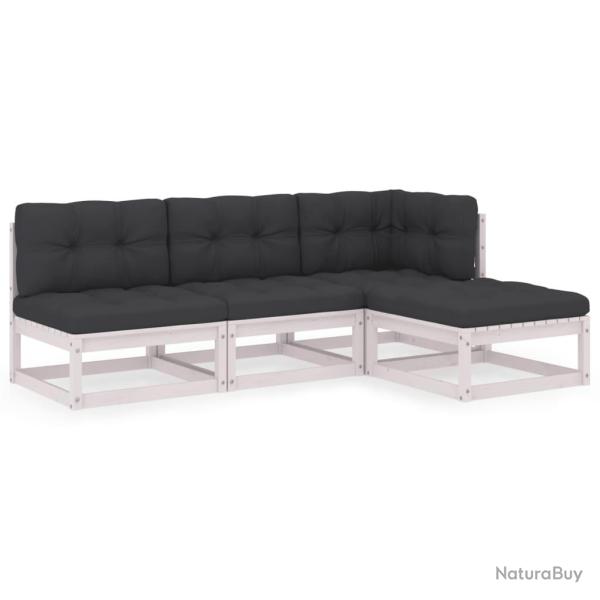 Salon de jardin meuble d'ext�rieur ensemble de mobilier 4 pi�ces avec coussins bois de pin massif 0