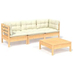 Salon de jardin meuble d'ext&eacute;rieur ensemble de mobilier 4 pi&egrave;ces avec coussins cr&egrave;me bois de pin 02