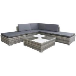 Salon de jardin meuble d'ext&eacute;rieur ensemble de mobilier 6 pi&egrave;ces avec coussins r&eacute;sine tress&eacute;e gris