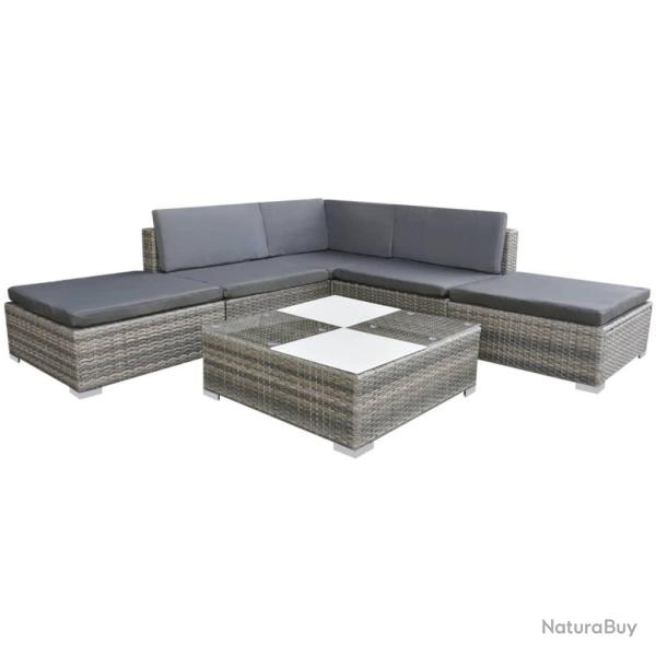 Salon de jardin meuble d'ext�rieur ensemble de mobilier 6 pi�ces avec coussins r�sine tress�e gris