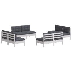 Salon de jardin meuble d'ext&eacute;rieur ensemble de mobilier 8 pi&egrave;ces avec coussins anthracite bois de p