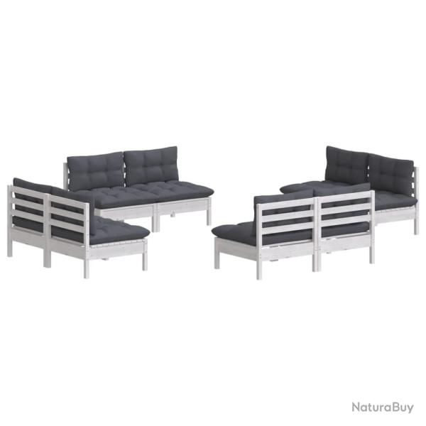 Salon de jardin meuble d'ext�rieur ensemble de mobilier 8 pi�ces avec coussins anthracite bois de p