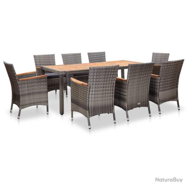 Salon de jardin meuble d'ext�rieur ensemble de mobilier 9 pi�ces avec coussins r�sine tress�e gris