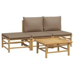 Salon de jardin meuble d'ext&eacute;rieur ensemble de mobilier 4 pi&egrave;ces avec coussins taupe bambou 02_0016