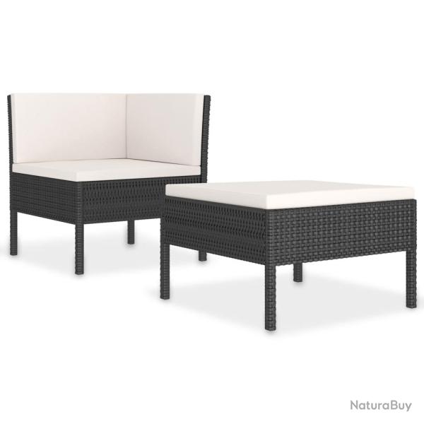 Salon de jardin meuble d'ext�rieur ensemble de mobilier 2 pi�ces avec coussins r�sine tress�e noir