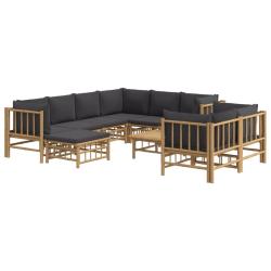 Salon de jardin meuble d'ext&eacute;rieur ensemble de mobilier 10 pi&egrave;ces avec coussins gris fonc&eacute; bambou 0