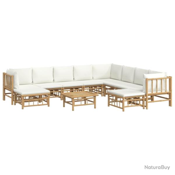 Salon de jardin meuble d'ext�rieur ensemble de mobilier 11 pi�ces avec coussins blanc cr�me bambou