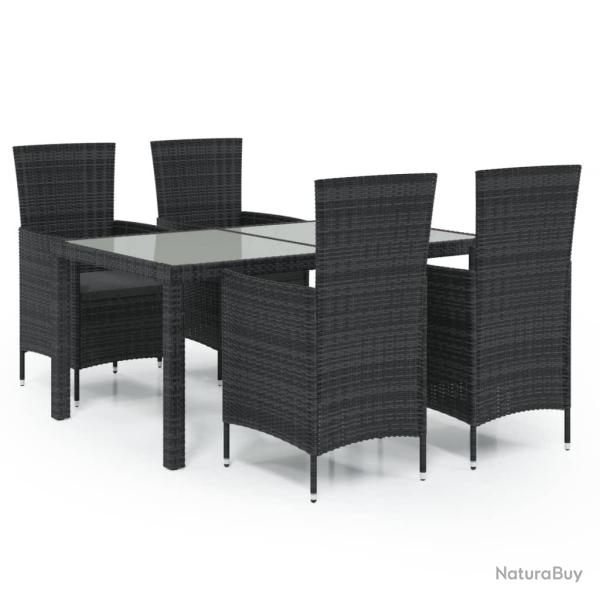 Salon d'ext�rieur 5 pi�ces avec coussins r�sine tress�e noir 02_0014954
