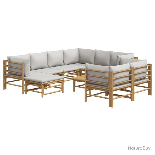 Salon de jardin meuble d'ext�rieur ensemble de mobilier 10 pi�ces avec coussins gris clair bambou 0