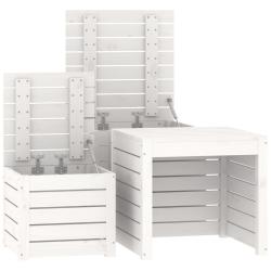 Ensemble de bo&icirc;tes coffre de jardin 3 pi&egrave;ces bois de pin massif blanc 02_0013174