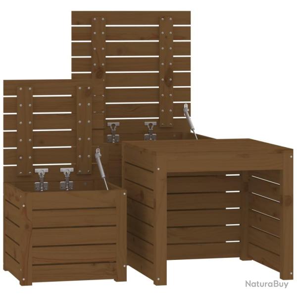 Ensemble de bo�tes coffre de jardin 3 pi�ces bois pin massif marron miel 02_0013177