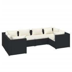 Salon de jardin meuble d'ext&eacute;rieur ensemble de mobilier 6 pi&egrave;ces avec coussins r&eacute;sine tress&eacute;e noir
