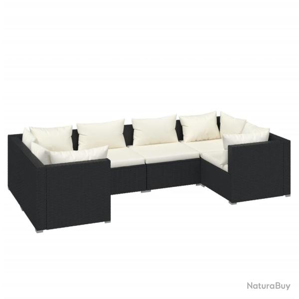 Salon de jardin meuble d'ext�rieur ensemble de mobilier 6 pi�ces avec coussins r�sine tress�e noir