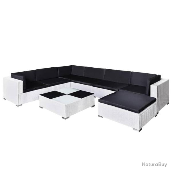 Salon de jardin meuble d'ext�rieur ensemble de mobilier 8 pi�ces avec coussins r�sine tress�e blanc
