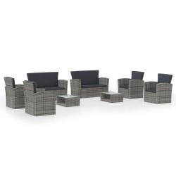 Salon de jardin meuble d'ext&eacute;rieur ensemble de mobilier 8 pi&egrave;ces avec coussins r&eacute;sine tress&eacute;e gris