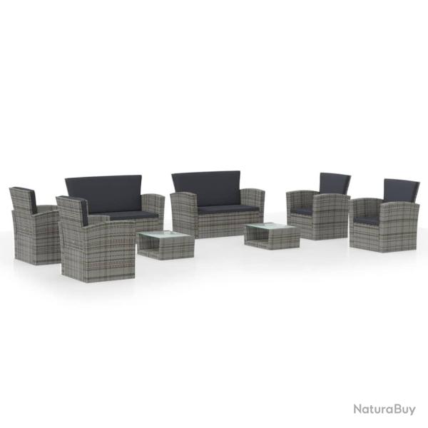 Salon de jardin meuble d'ext�rieur ensemble de mobilier 8 pi�ces avec coussins r�sine tress�e gris