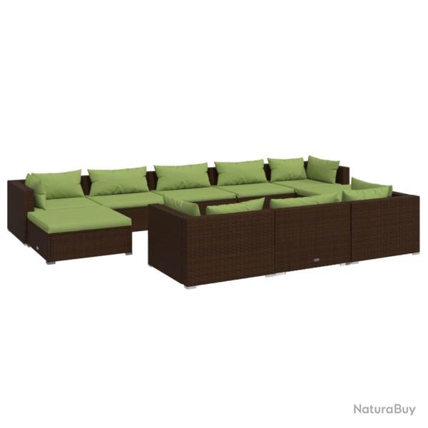 Salon de jardin meuble d'ext�rieur ensemble de mobilier 10 pi�ces avec coussins marron r�sine tress