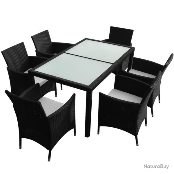 Mobilier � d�ner salon de jardin 7 pi�ces avec coussins r�sine tress�e noir 02_0014932