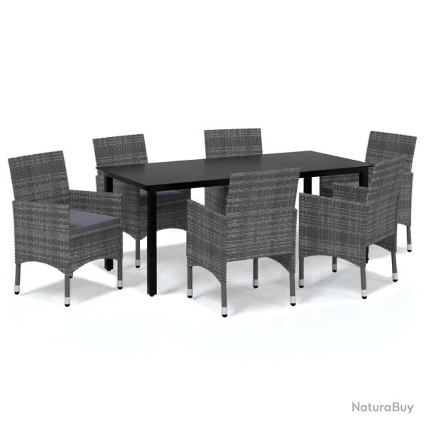Mobilier � d�ner de jardin et coussins 7 pi�ces r�sine tress�e gris 02_0014912