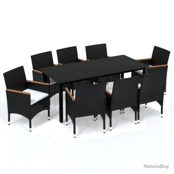 Mobilier � d�ner de jardin et coussins 9 pi�ces r�sine tress�e noir 02_0014918