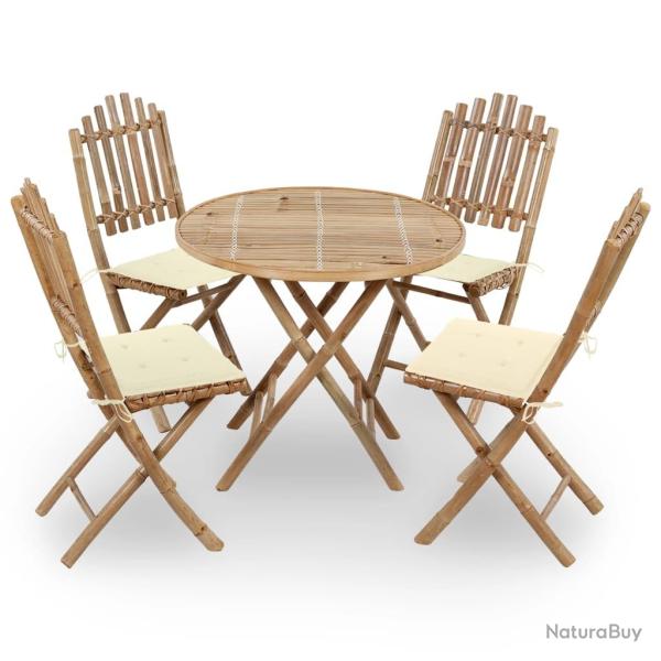 Mobilier � d�ner d'ext�rieur pliable 5 pi�ces avec coussins bambou 02_0014704