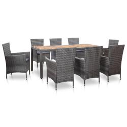Mobilier &agrave; d&icirc;ner de jardin 9 pi&egrave;ces et coussins r&eacute;sine tress&eacute;e gris 02_0014843