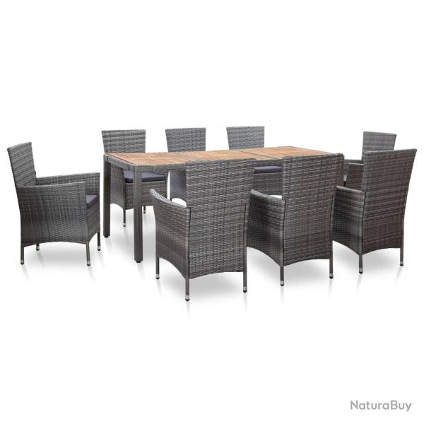 Mobilier � d�ner de jardin 9 pi�ces et coussins r�sine tress�e gris 02_0014843