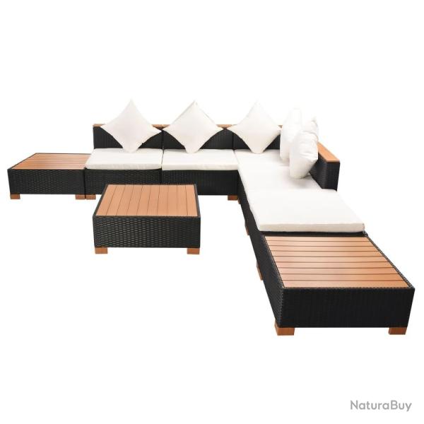 Salon de jardin meuble d'ext�rieur ensemble de mobilier 8 pi�ces avec coussins r�sine tress�e noir