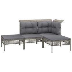 Salon de jardin meuble d'ext&eacute;rieur ensemble de mobilier 4 pi&egrave;ces avec coussins gris r&eacute;sine tress&eacute;e