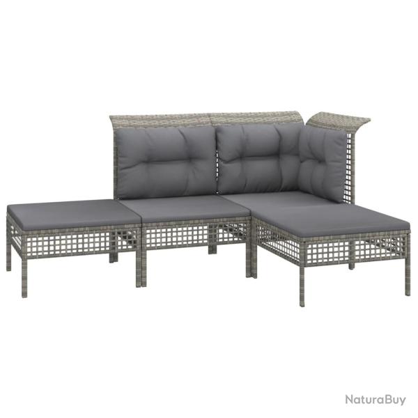 Salon de jardin meuble d'ext�rieur ensemble de mobilier 4 pi�ces avec coussins gris r�sine tress�e