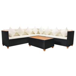 Salon de jardin meuble d'ext&eacute;rieur ensemble de mobilier 5 pi&egrave;ces avec coussins r&eacute;sine tress&eacute;e noir