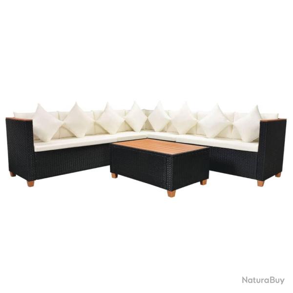Salon de jardin meuble d'ext�rieur ensemble de mobilier 5 pi�ces avec coussins r�sine tress�e noir