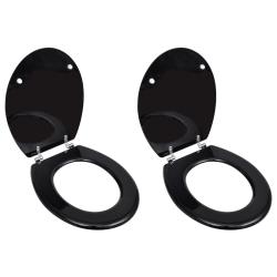 Lot de deux si&egrave;ges abattants WC avec couvercles MDF Noir 02_0002945